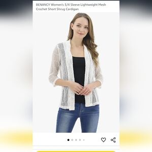 Women's White Mesh Crochet Cardigan